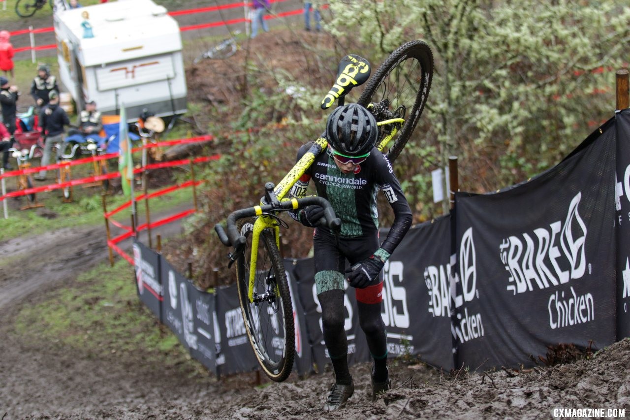 Miles Mattern has a large lead as he makes his way to the top of the penultimate climb. Junior Men 13-14. 2019 Cyclocross National Championships, Lakewood, WA. © D. Mable / Cyclocross Magazine