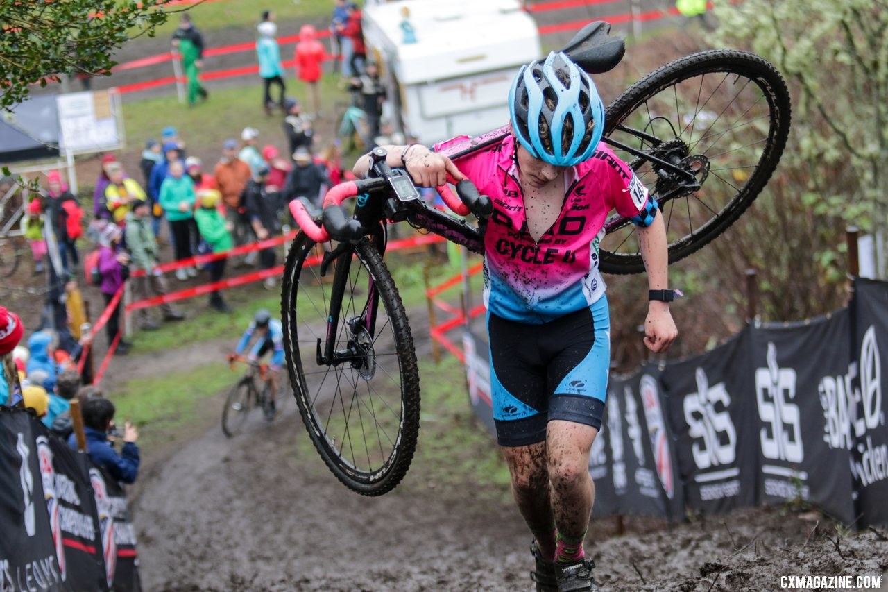 Nathan Sabol nears the top of the challenging second climb. Junior Men 13-14. 2019 Cyclocross National Championships, Lakewood, WA. © D. Mable / Cyclocross Magazine