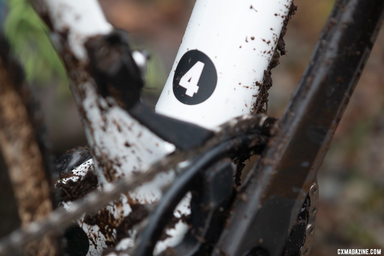 Clouse's bike was equipped with a 3D printed chain keeper that mounted to the front derailleur braze on. Katie Clouse's U23 Women's winning Cannondale Super-X. 2019 Cyclocross National Championships, Lakewood, WA. © A. Yee / Cyclocross Magazine