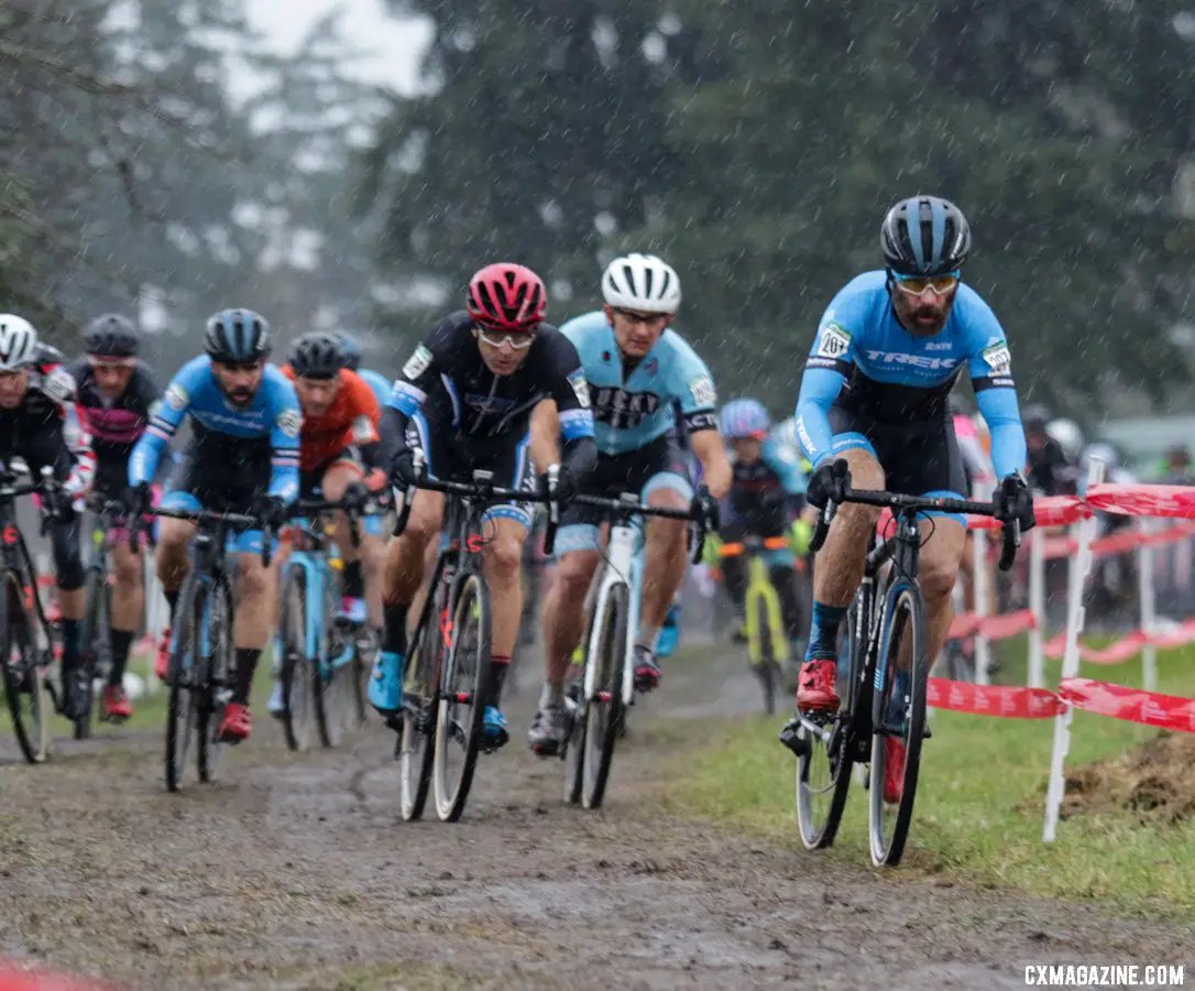 Tim Faia leads a group early in the race. Masters Men 50-54. 2019 Cyclocross National Championships, Lakewood, WA. © D. Mable / Cyclocross Magazine