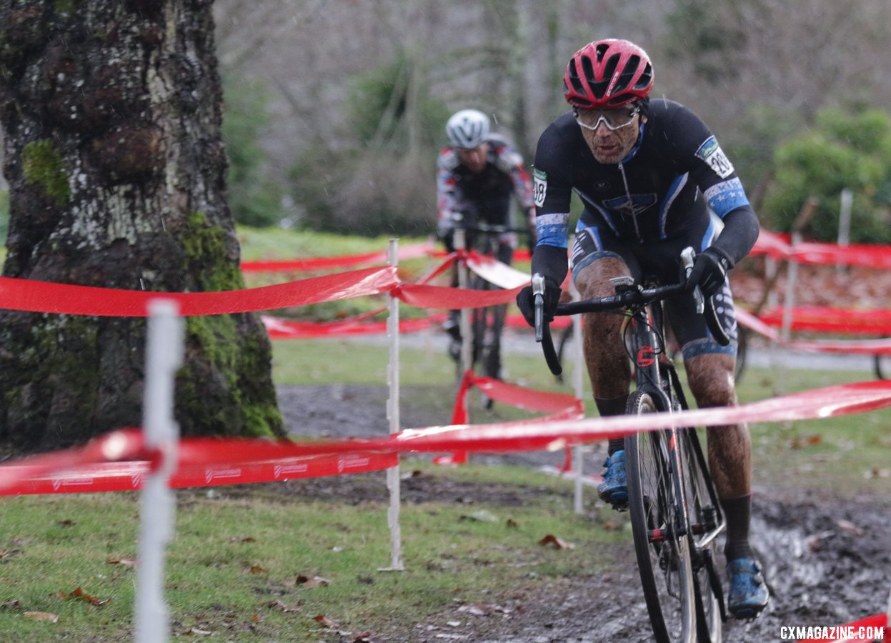 Chris Heinrich was aggressive early in the race. Masters Men 50-54. 2019 Cyclocross National Championships, Lakewood, WA. © D. Mable / Cyclocross Magazine