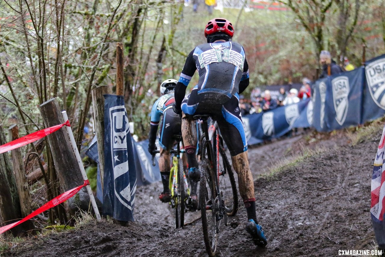 Christoph Heinrich was a fast starter and was in the lead group early on. Masters Men 50-54. 2019 Cyclocross National Championships, Lakewood, WA. © D. Mable / Cyclocross Magazine