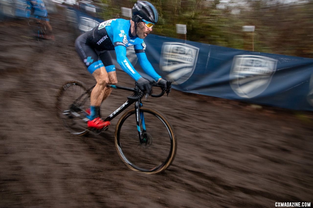 David Hildebrand slid his way to a top 10 finish. Masters 50-54. 2019 Cyclocross National Championships, Lakewood, WA. © A. Yee / Cyclocross Magazine