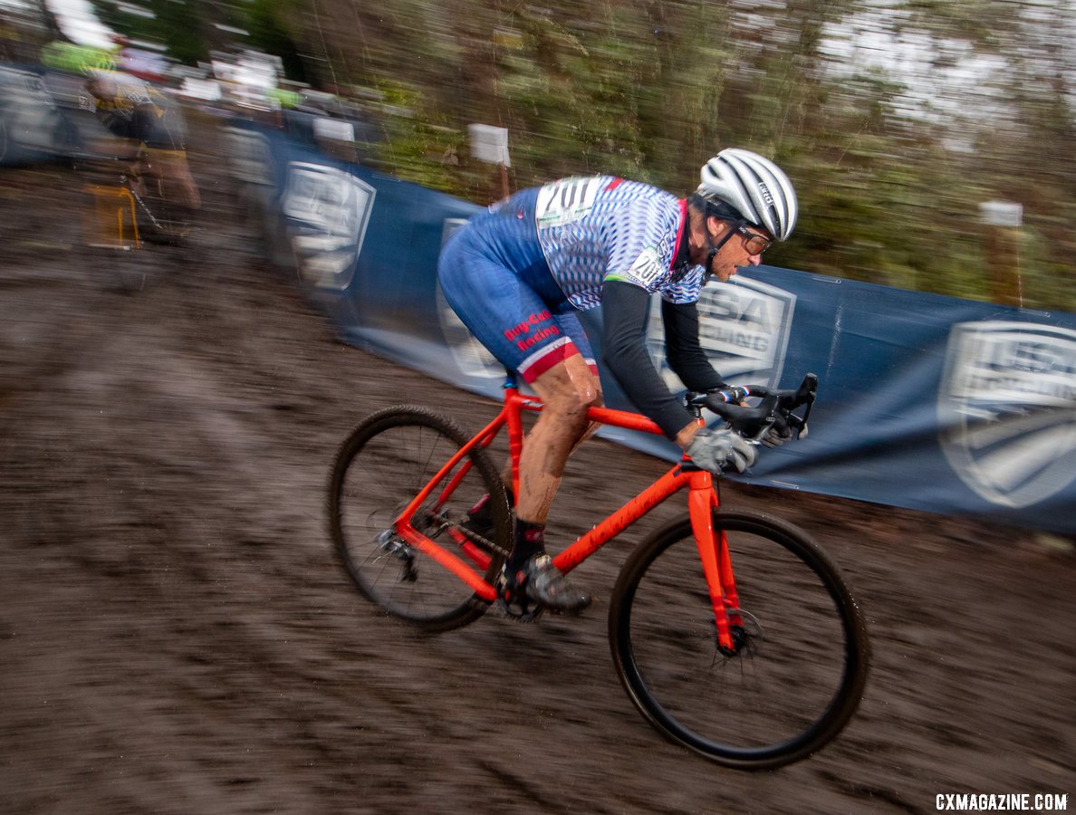 Myrah surfed the slipper descents to take back time and come back from a slow start. Masters 50-54. 2019 Cyclocross National Championships, Lakewood, WA. © A. Yee / Cyclocross Magazine