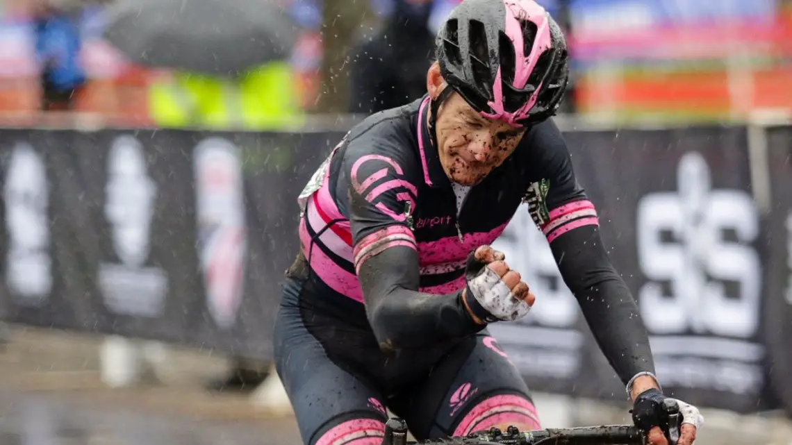 Boo-yah! Todd Cassan takes the Masters 55-59 national title. Masters Men 55-59. 2019 Cyclocross National Championships, Lakewood, WA. © D. Mable / Cyclocross Magazine