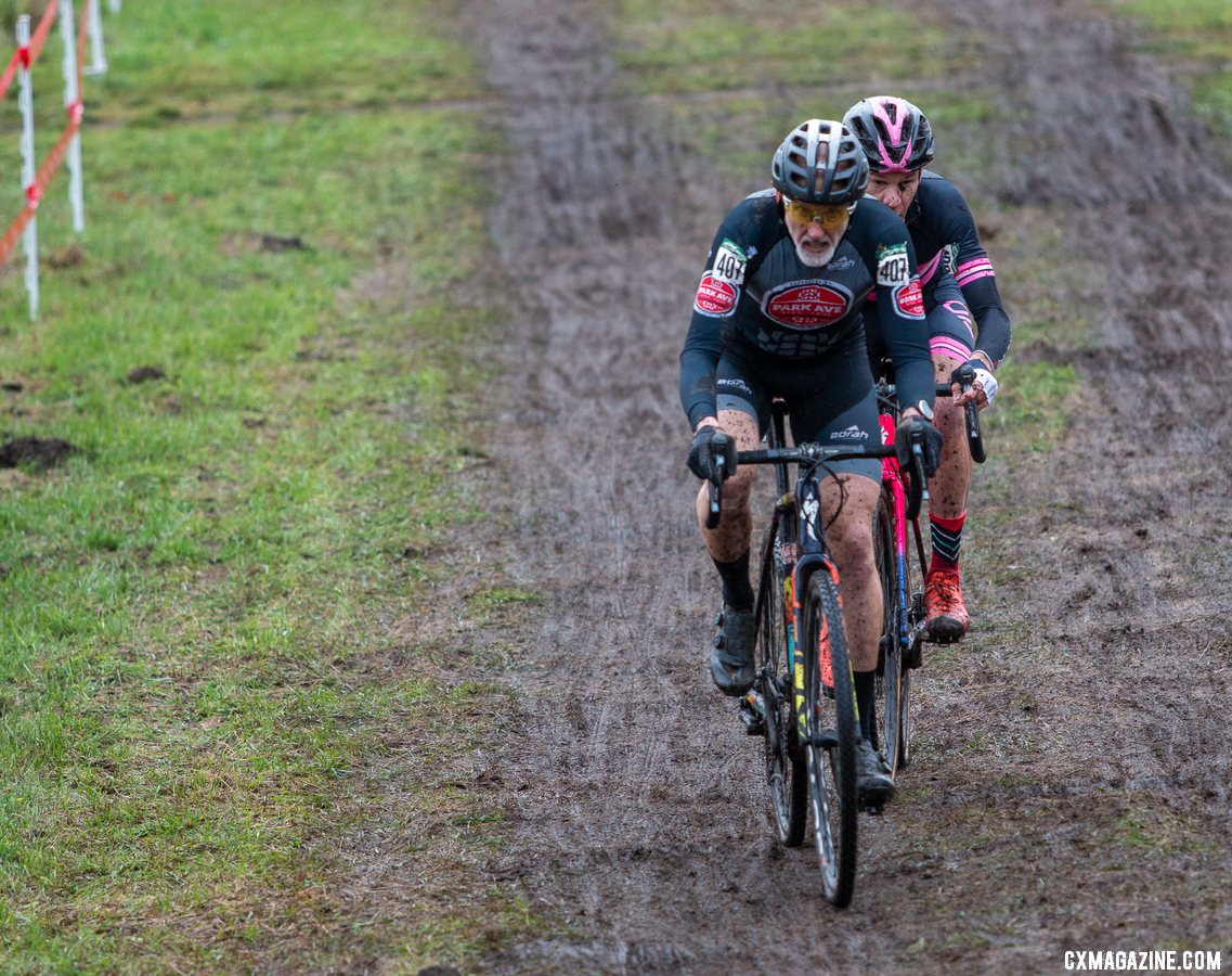 Andy August and Todd Cassan traded turns at the front. Masters Men 55-59. 2019 Cyclocross National Championships, Lakewood, WA. © A. Yee / Cyclocross Magazine