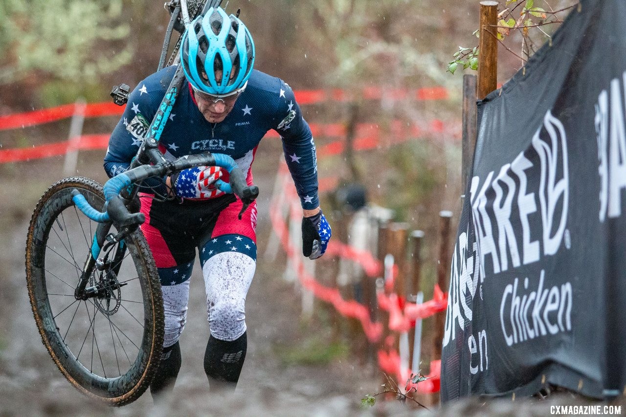 Defending champ Craig Undem took the holeshot but couldn't quite keep his title. Masters Men 55-59. 2019 Cyclocross National Championships, Lakewood, WA. © A. Yee / Cyclocross Magazine