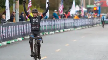 Jack Spranger celebrates his comeback win. Junior Men 15-16. 2019 Cyclocross National Championships, Lakewood, WA. © A. Yee / Cyclocross Magazine