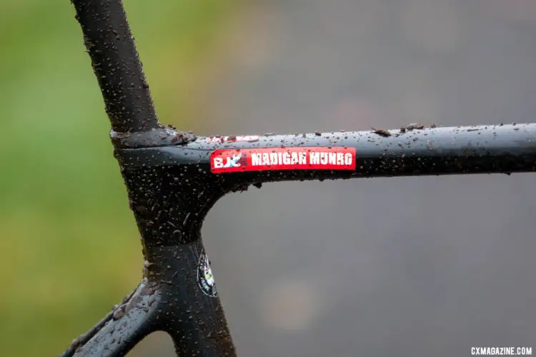 Giant's D-Fuse seatpost is clamped internally and provides a little extra compliance, and custom red frame stickers keep BJC bikes easier to distinguish. 2019 Cyclocross National Championships, Lakewood, WA. © A. Yee / Cyclocross Magazine