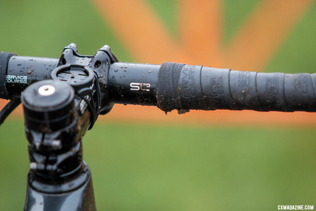 Zipp's Service Course bar tape caps off Munro's all-Zipp cockpit. 2019 Cyclocross National Championships, Lakewood, WA. © A. Yee / Cyclocross Magazine