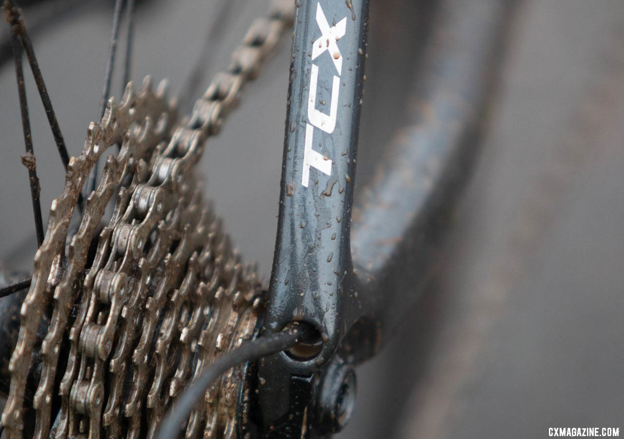 No cable stops needed here as full-length derailleur housing is used to keep contamination out of the system. 2019 Cyclocross National Championships, Lakewood, WA. © A. Yee / Cyclocross Magazine