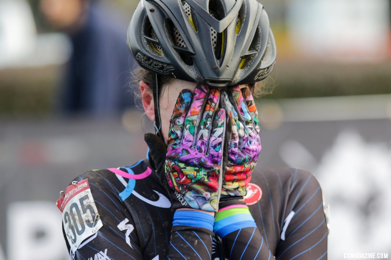 Julie Robertson Zivin is emotional after her win. Masters Women 50-54. 2019 Cyclocross National Championships, Lakewood, WA. © D. Mable / Cyclocross Magazine