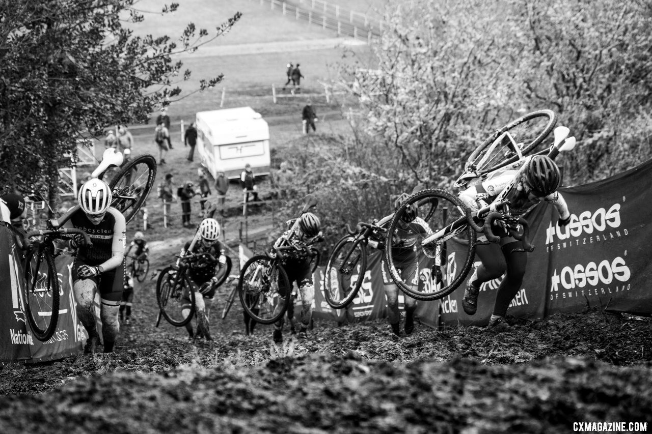 It didn't rain much on Friday, but the run-ups didn't get any easier. Masters Women 50-54. 2019 Cyclocross National Championships, Lakewood, WA. © A. Yee / Cyclocross Magazine