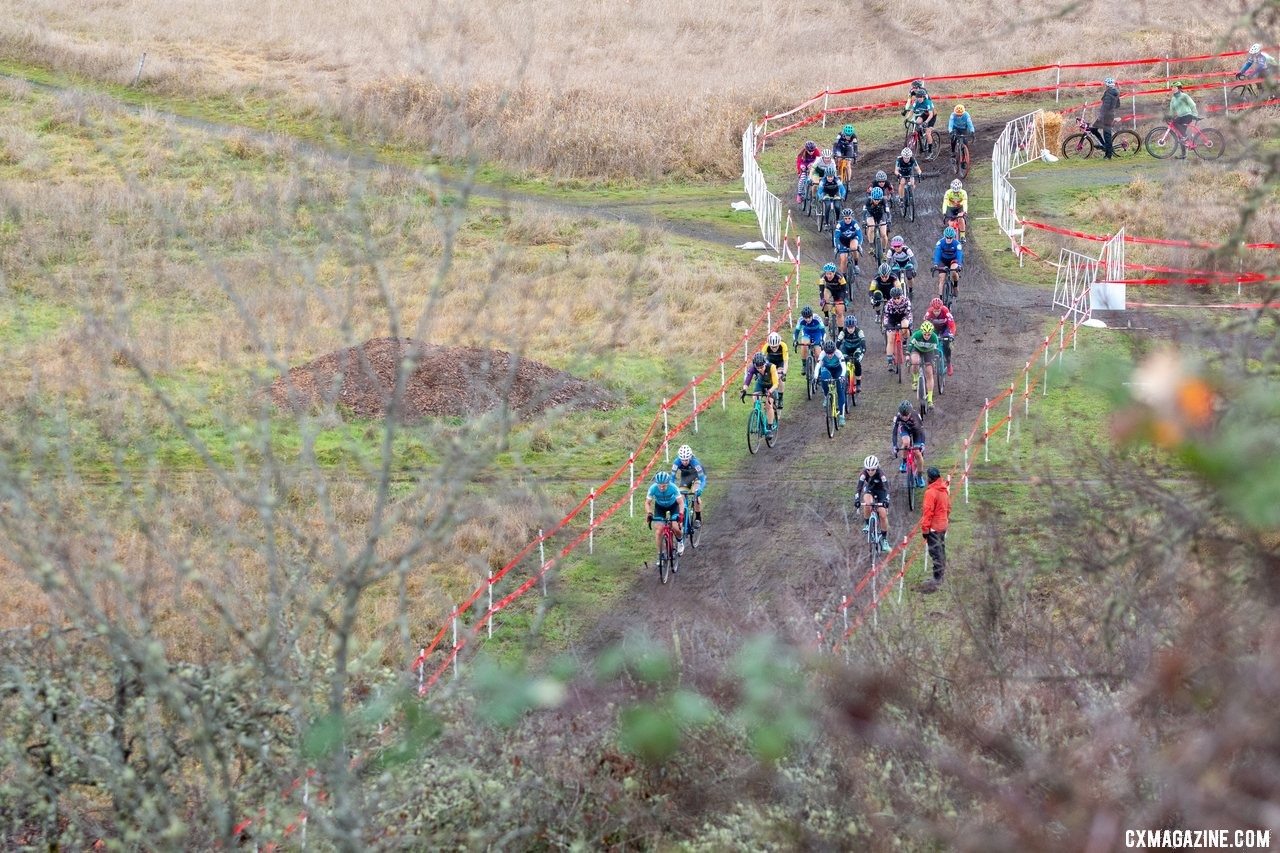 The race to the first run-up. Masters Women 50-54. 2019 Cyclocross National Championships, Lakewood, WA. © A. Yee / Cyclocross Magazine