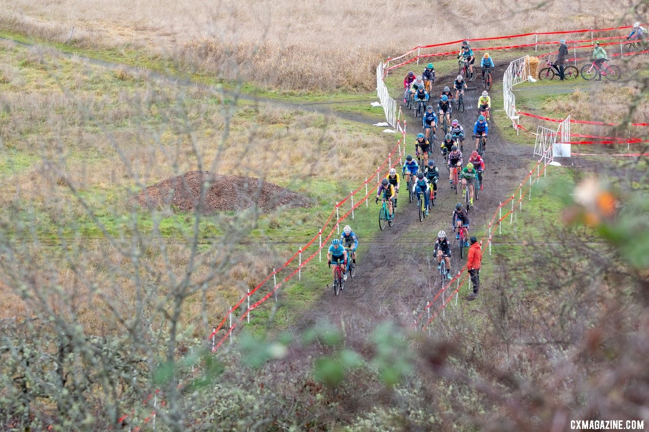 The race to the first run-up. Masters Women 50-54. 2019 Cyclocross National Championships, Lakewood, WA. © A. Yee / Cyclocross Magazine