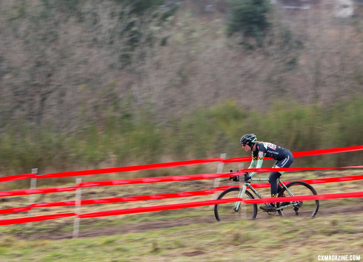 Christy Vahlberg of Rock Lobster races down the gravel climb in her first Nationals. Masters Women 50-54. 2019 Cyclocross National Championships, Lakewood, WA. © A. Yee / Cyclocross Magazine
