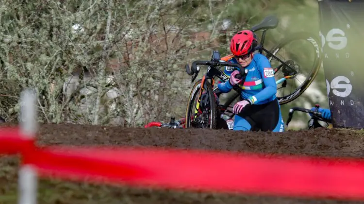 Topping out first on the initial climb of the Masters Women's 55-59 race. Masters Women 55-59. 2019 Cyclocross National Championships, Lakewood, WA. © D. Mable / Cyclocross Magazine