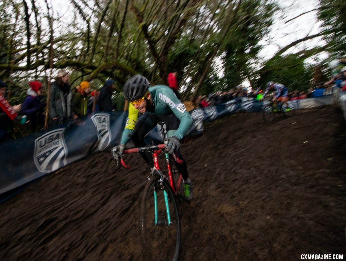 Ben Frederick raced to a lead before ripping his cleat out of his shoe. 2019 Cyclocross National Championships, Lakewood, WA. © A. Yee / Cyclocross Magazine