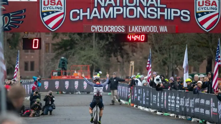 Jake Wells makes it three singlespeed titles in a row. Singlespeed Men. 2019 Cyclocross National Championships, Lakewood, WA. © A. Yee / Cyclocross Magazine