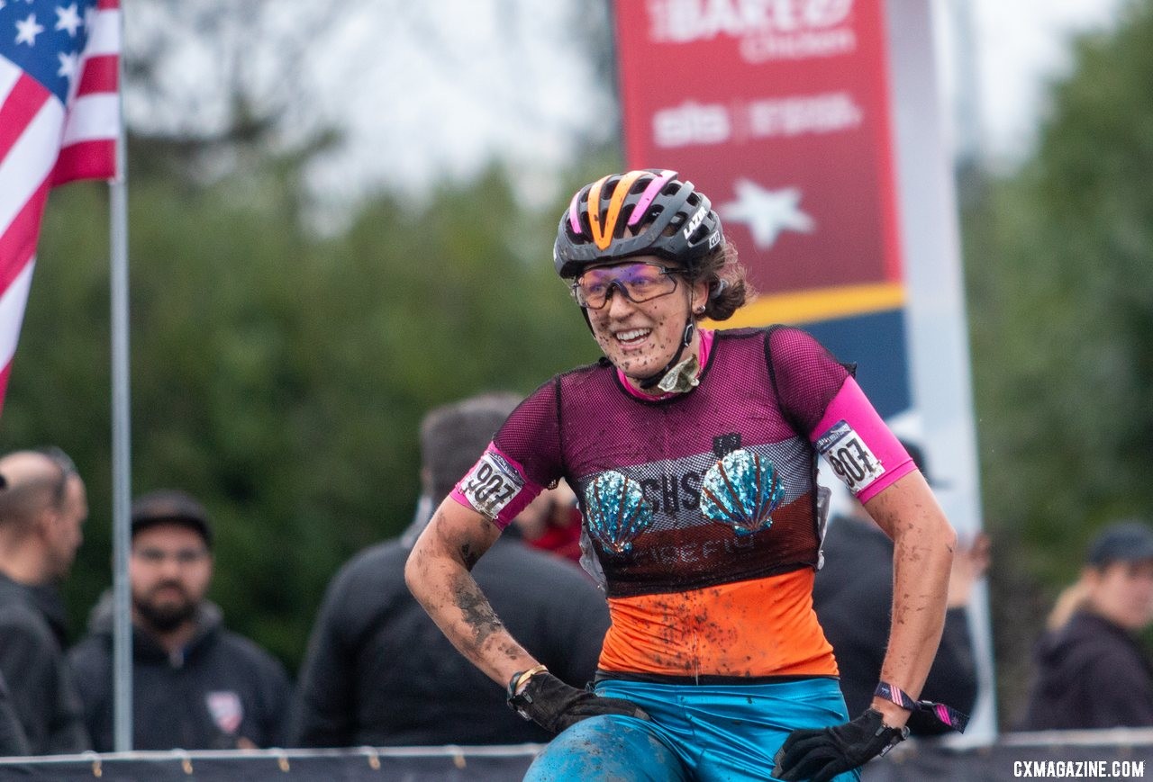 It's hardshell protection for the Mermaid Emily Schaldach. Singlespeed Women. 2019 Cyclocross National Championships, Lakewood, WA. © A. Yee / Cyclocross Magazine