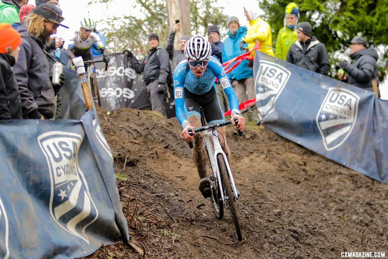 Eric Brunner battled Caleb Swartz at the front. U23 Men. 2019 Cyclocross National Championships, Lakewood, WA. © D. Mable / Cyclocross Magazine