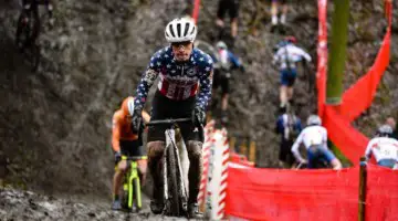 Andrew Strohmeyer tries to keep traction on a steep up. Junior Men, 2019 Namur UCI Cyclocross World Cup. © B. Hazen / Cyclocross Magazine