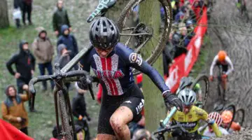 Lizzy Gunsalus summits the steep run-up. 2019 Namur UCI Cyclocross World Cup. © B. Hazen / Cyclocross Magazine