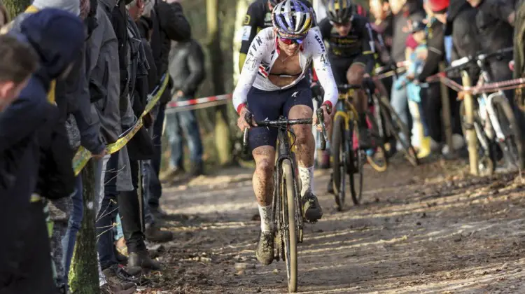 Tom Pidcock was aggressive early on and moved to the front about midway through the race. 2019 Superprestige Zonhoven. © B. Hazen / Cyclocross Magazine