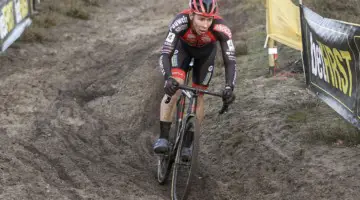 Laurens Sweeck bridged up to Toon Aerts and then finished second after a crash. 2019 Superprestige Zonhoven. © B. Hazen / Cyclocross Magazine