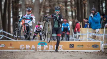 Lizzy Gunsalus leads at the barriers early on. 2019 NBX Gran Prix of Cross Day 2. © Angelica Dixon