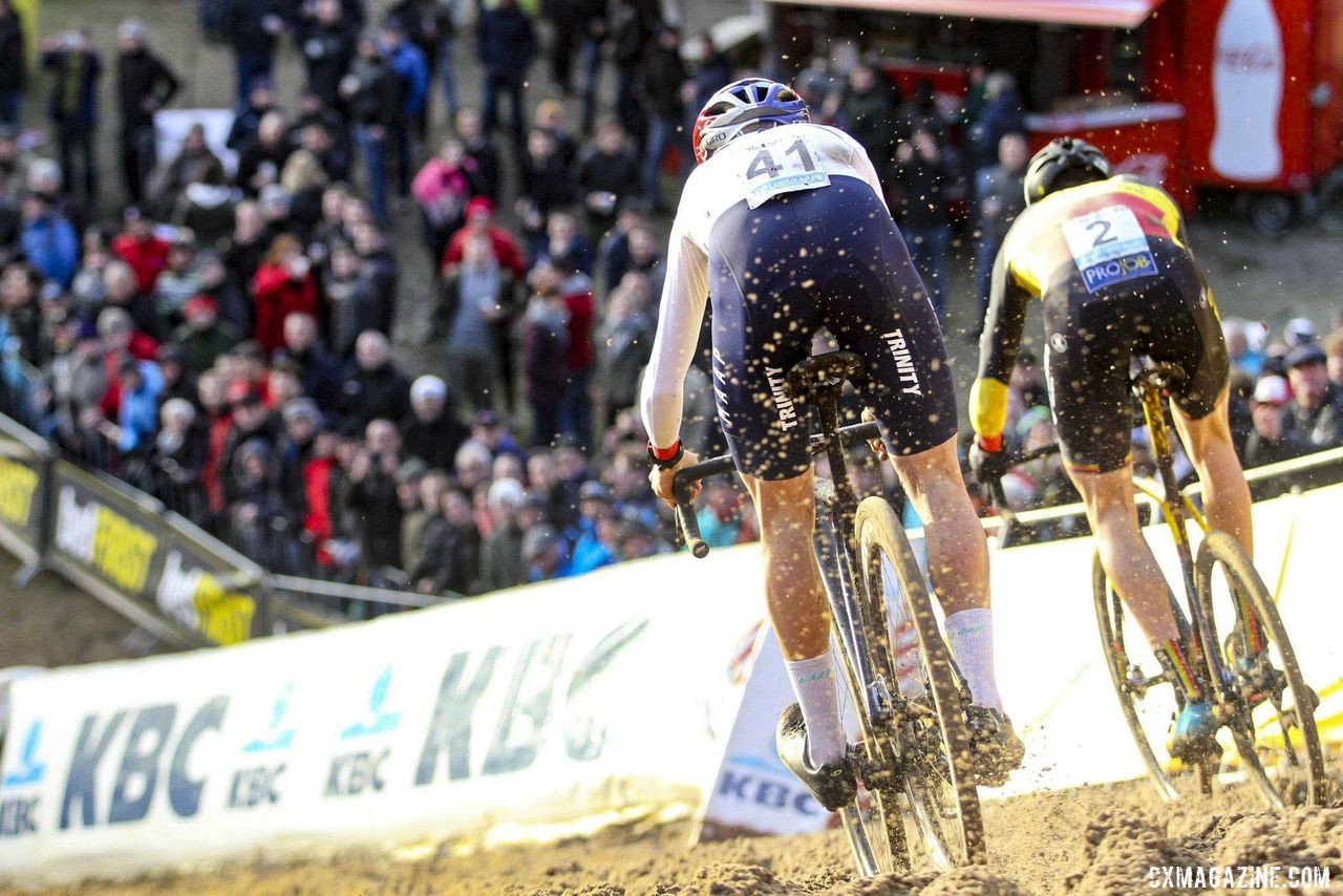 Tom Pidcock made his presence at the front known. 2019 Superprestige Zonhoven. © B. Hazen / Cyclocross Magazine