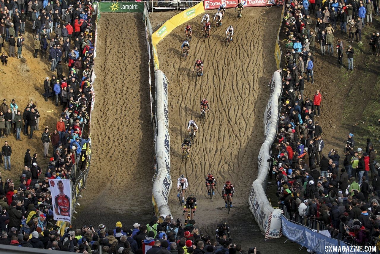 The race remained fluid for the first 30 minutes. 2019 Superprestige Zonhoven. © B. Hazen / Cyclocross Magazine