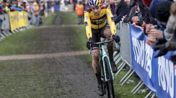 Wout van Aert battled hard and finished fifth. 2019 Azencross, Loenhout. © B. Hazen / Cyclocross Magazine