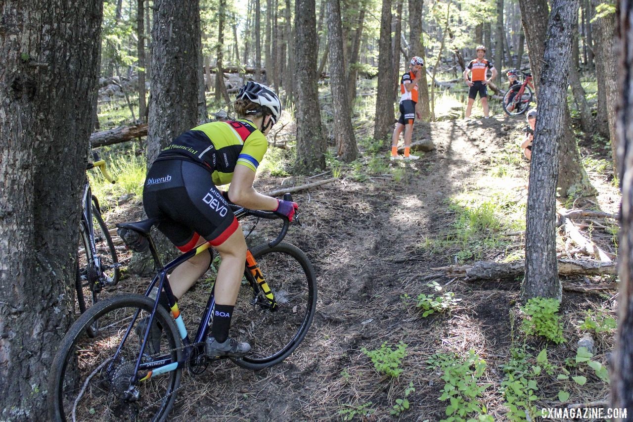 Eleanor Dyas climbs the "Sven Hill" at MontanaCrossCamp. © Z. Schuster / Cyclocross Magazine