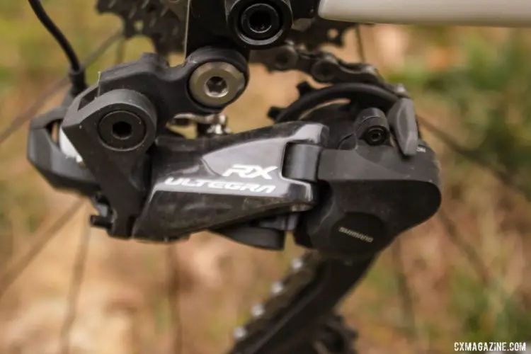 Brunner went clutch with the Shimano RX805 Di2 rear derailleur. Eric Brunner's Blue Norcross SL Cyclocross Bike. © B. Grant / Cyclocross Magazine