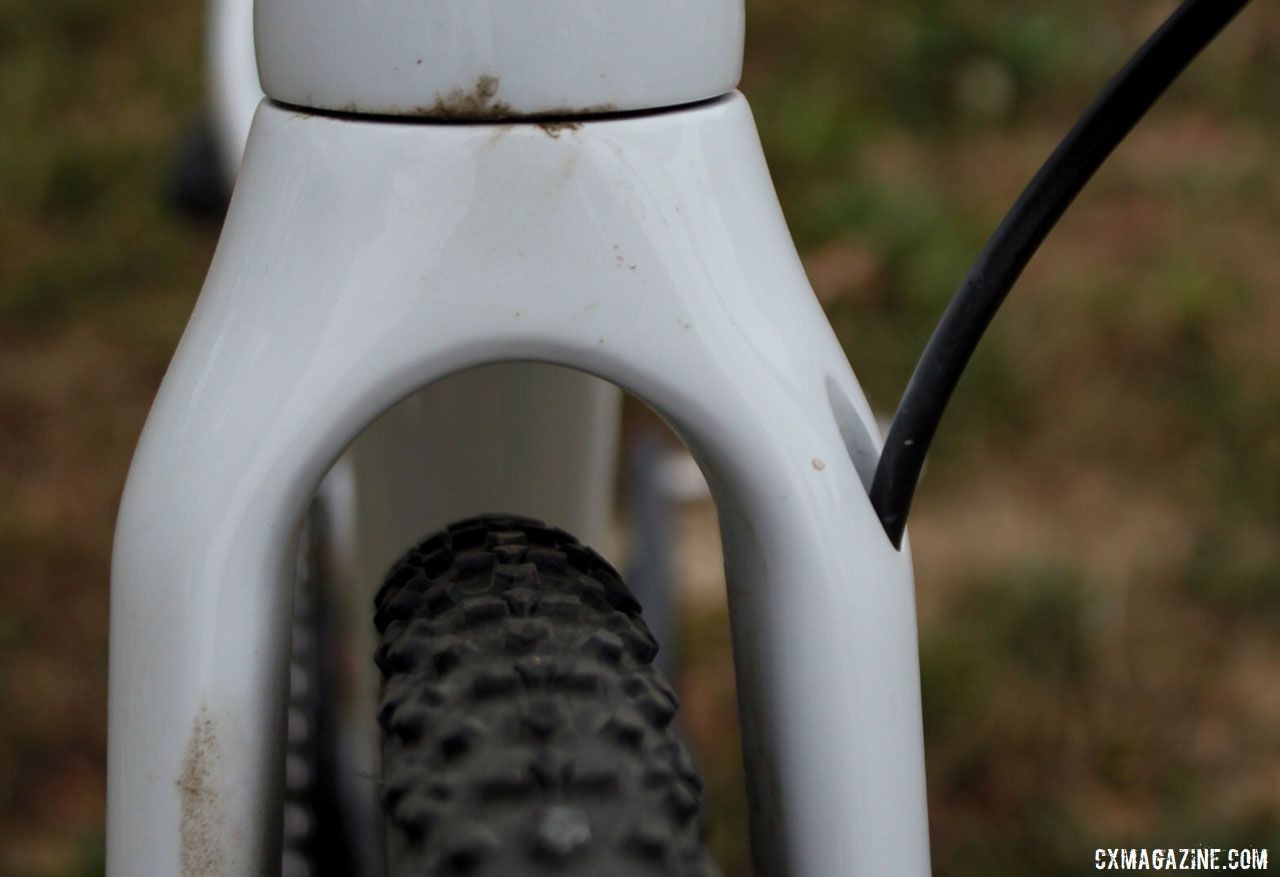 The Norcross SL fork features internal cable routing and has clearance for tires up to 700c x 38mm wide. Eric Brunner's Blue Norcross SL Cyclocross Bike. © B. Grant / Cyclocross Magazine