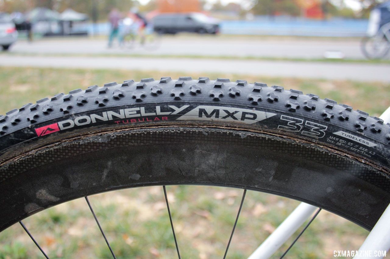 Brunner had Donnelly MXP tubulars mounted to Reynolds carbon rims when we saw his bike. Spinergy will be providing team tubular wheels in the future. Eric Brunner's Blue Norcross SL Cyclocross Bike. © B. Grant / Cyclocross Magazine