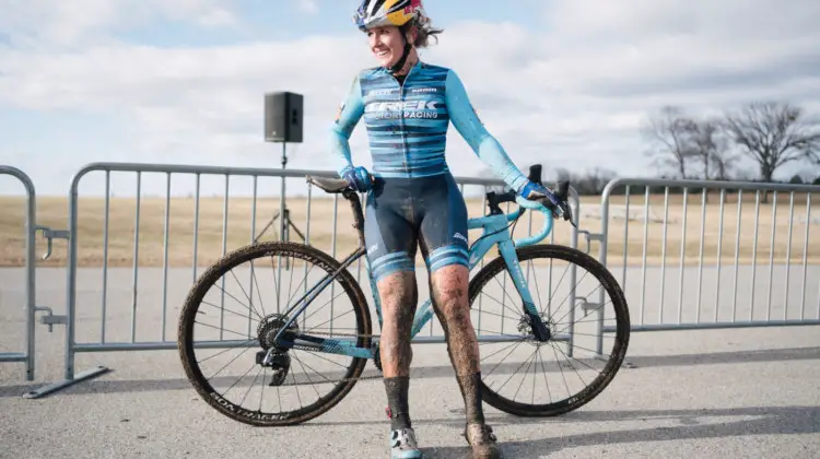 Ellen Noble takes a moment to enjoy her Sunday win. 2019 Ruts n' Guts Day 2. © P. Means / Cyclocross Magazine