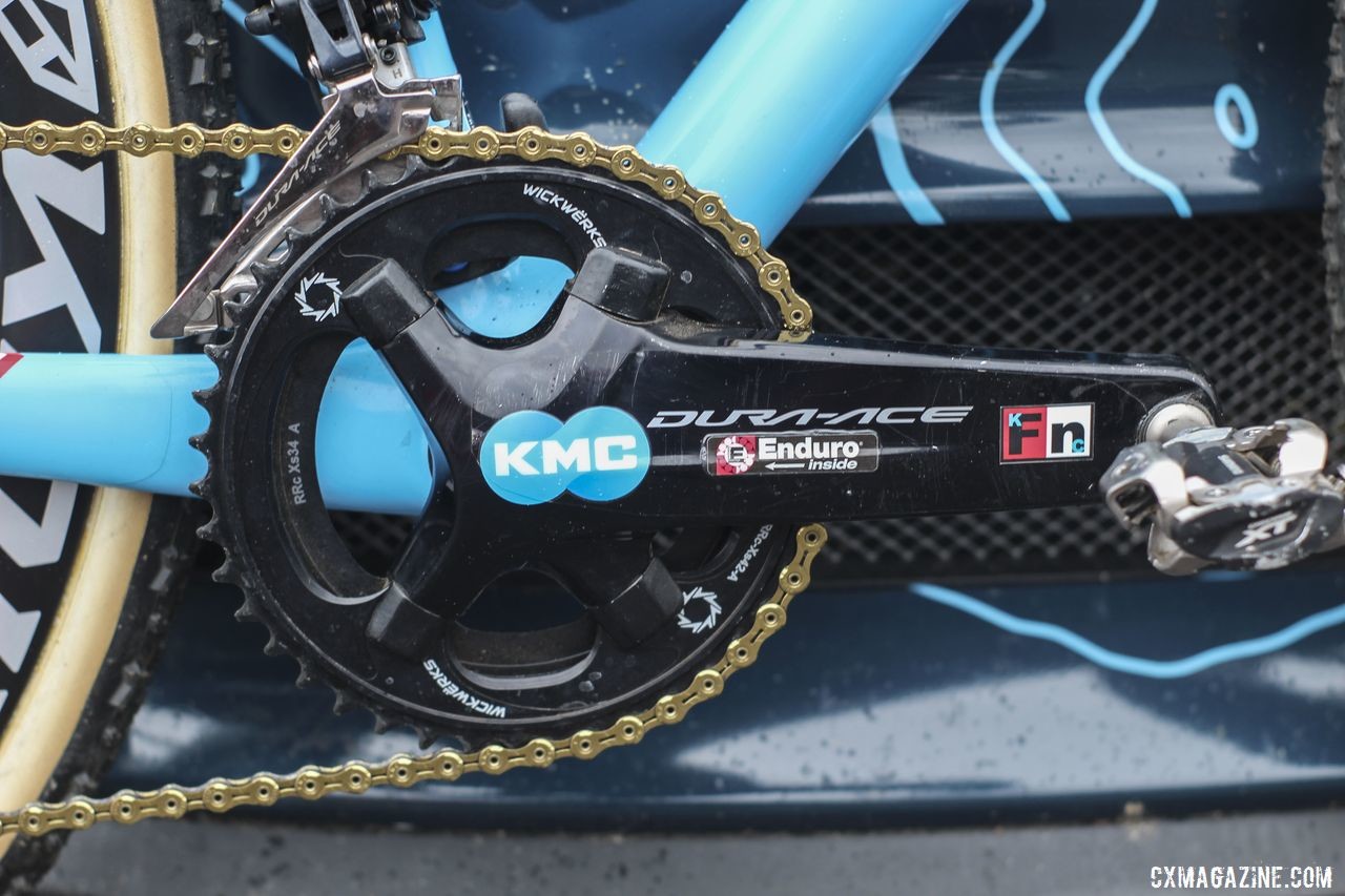 Compton ran a Dura-Ace R9100 crankset with 175mm crankarms. Her chain rings are WickWerks 42/34t. Katie Compton's 2019 Trek Boone. © Z. Schuster / Cyclocross Magazine