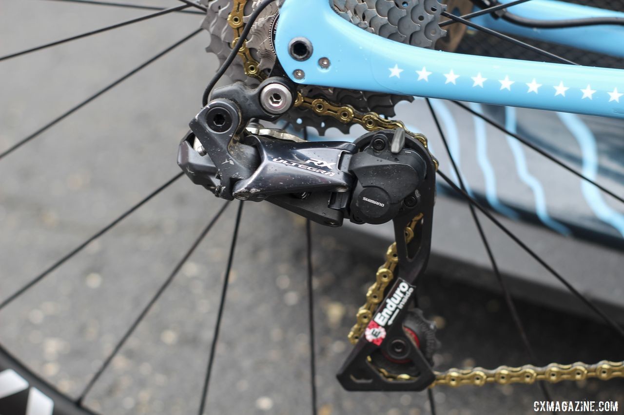Compton went clutch last season and returned in 2019 with the Shimano Ultegra RX805 Di2 clutch model. Katie Compton's 2019 Trek Boone. © Z. Schuster / Cyclocross Magazine