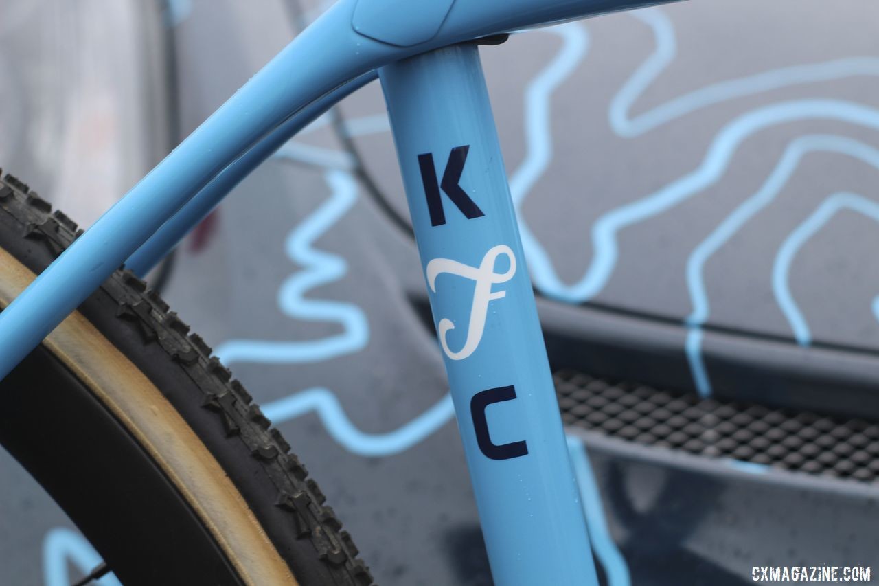 Compton's script KFC logo accents the seat tube. Katie Compton's 2019 Trek Boone. © Z. Schuster / Cyclocross Magazine