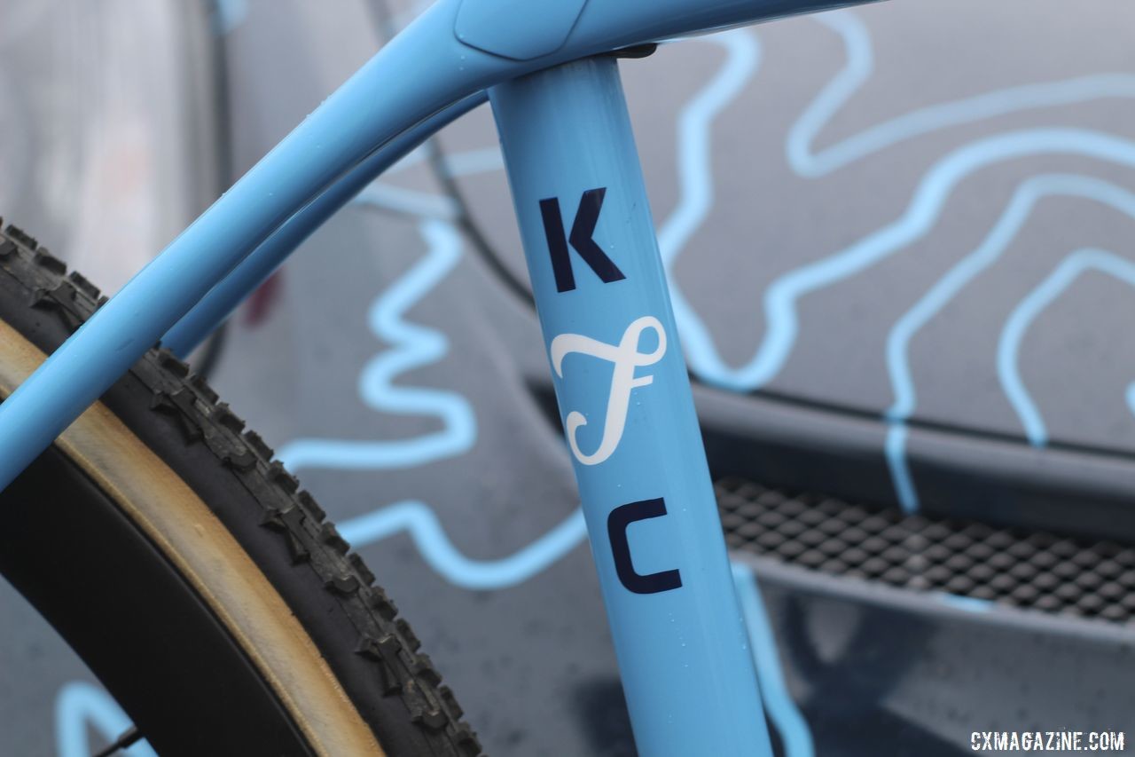 Compton's script KFC logo accents the seat tube. Katie Compton's 2019 Trek Boone. © Z. Schuster / Cyclocross Magazine