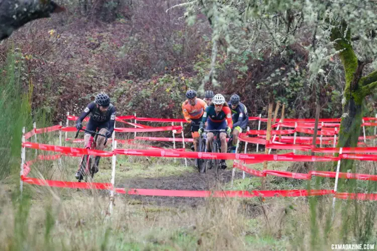 Ben Guernsey opens a slight gap on lap two. Masters Men 35-39. 2019 Cyclocross National Championships, Lakewood, WA. © D. Mable / Cyclocross Magazine