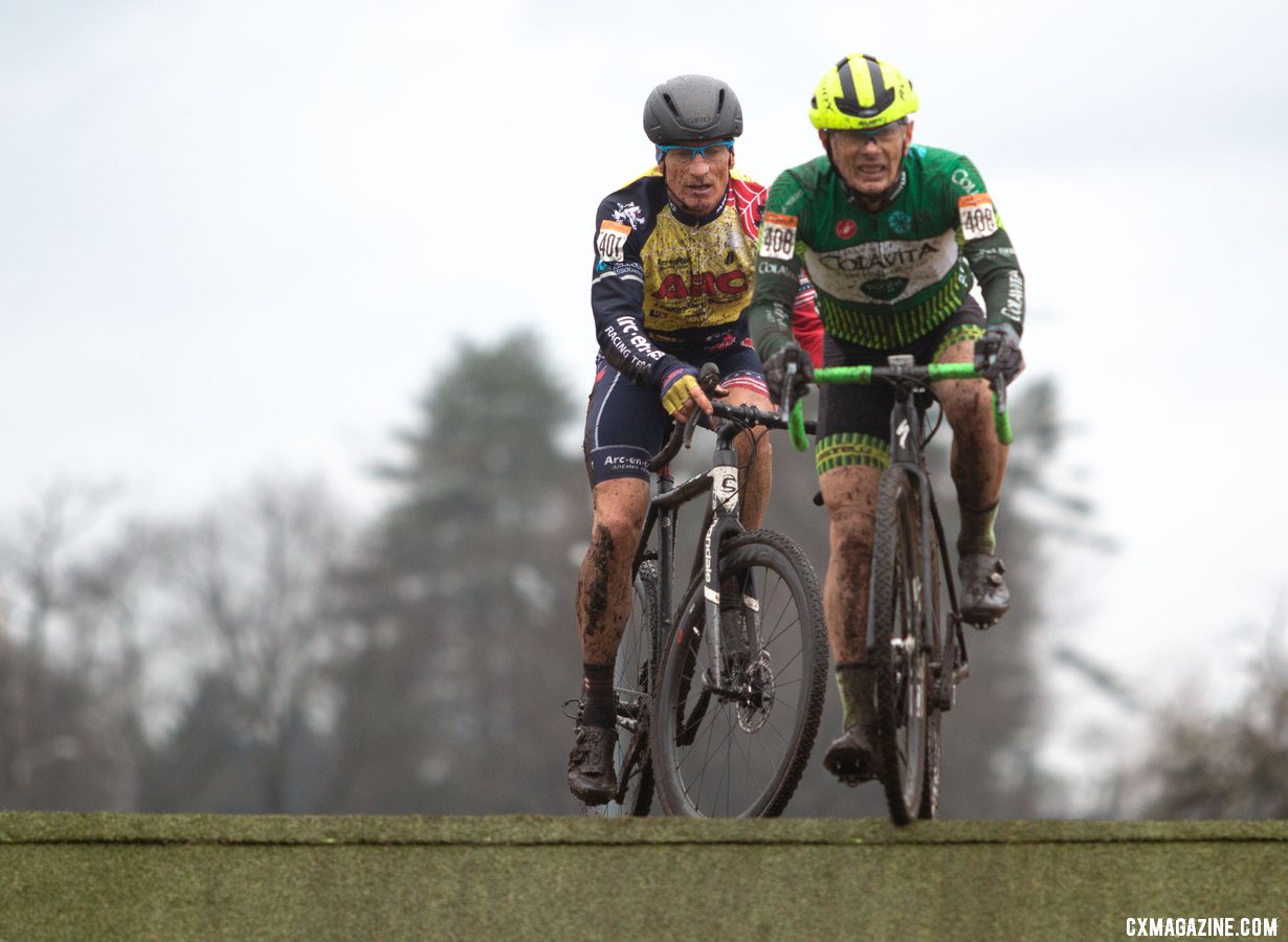 Harry Hamilton and Jay Trojan battle at the front of the Masters Men 60-64 race. Masters Men 60-64. 2019 Cyclocross National Championships, Lakewood, WA. © A. Yee / Cyclocross Magazine