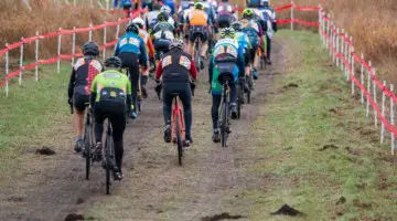 The Masters Men 65-69 racers get underway. Masters Men 65-69. 2019 Cyclocross National Championships, Lakewood, WA. © A. Yee / Cyclocross Magazine