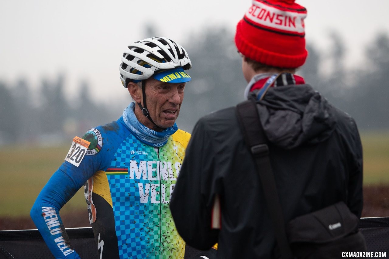 Smith was second three times but was emotional after his win. Masters Men 65-69. 2019 Cyclocross National Championships, Lakewood, WA. © A. Yee / Cyclocross Magazine