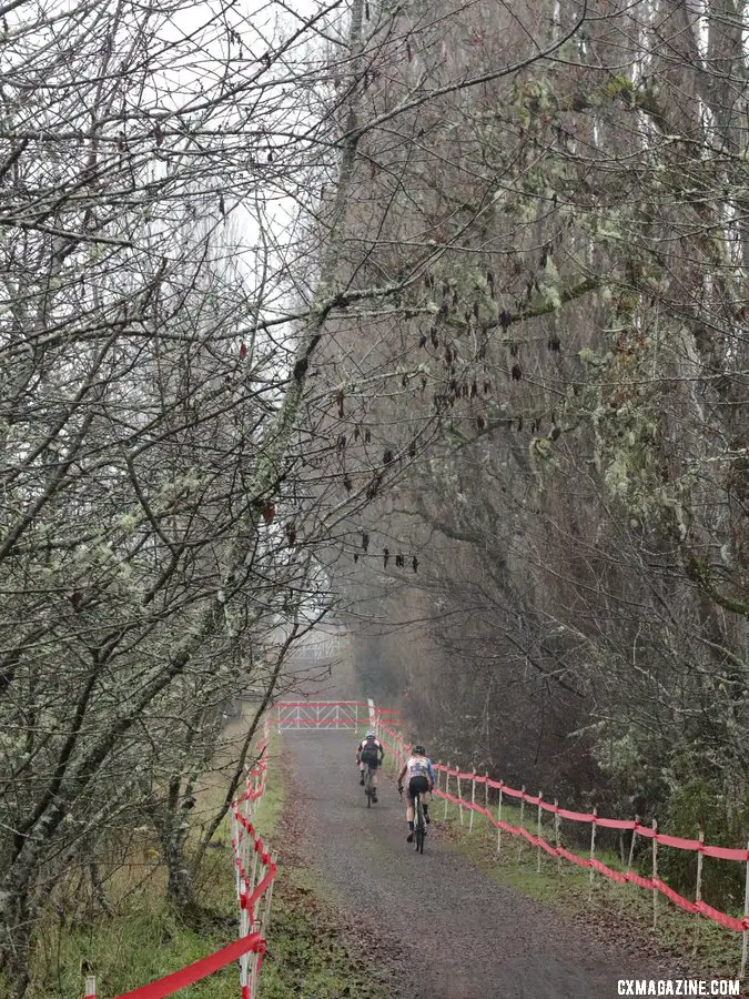 Jena Greaser leads through the trees on her way to third. Masters Women 30-34. 2019 Cyclocross National Championships, Lakewood, WA. © D. Mable / Cyclocross Magazine