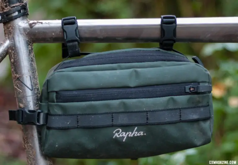 The Rapha Handlebar Bag also doubles as a mini frame bag. © Cyclocross Magazine Cyclocross