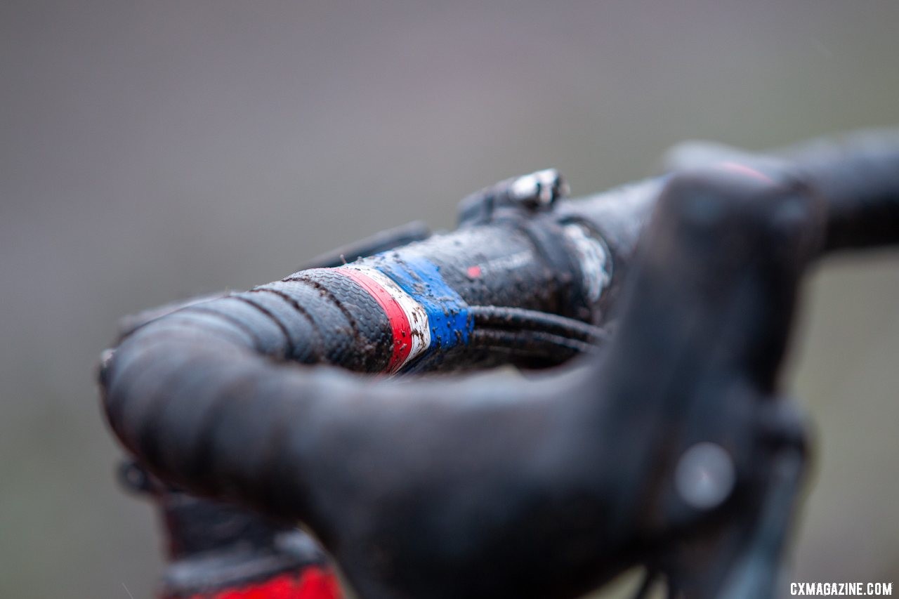 Who says finishing tape can't include National Champion bands? Don Myrah's Ibis Hakka MX. 2019 USA Cycling Cyclocross National Championships bike profiles, Lakewood, WA. © A. Yee / Cyclocross Magazine