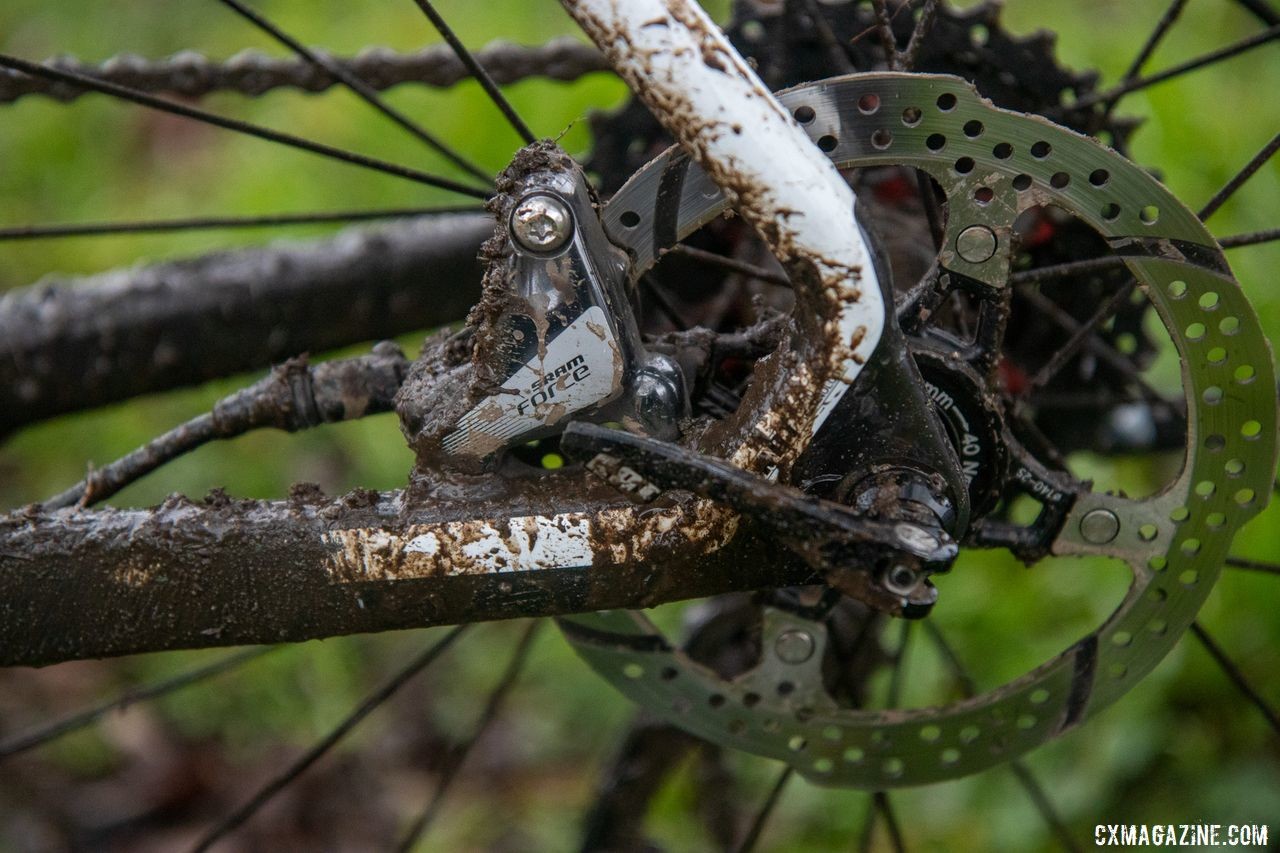 Focus' R.A.T. thru-axles snap, rather than thread, into place. George Smith's National Championship Focus Mares, 2019 Cyclocross National Championships, Lakewood, WA.